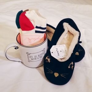 Cat Lover's Gift Set - Mug, Socks & Slippers